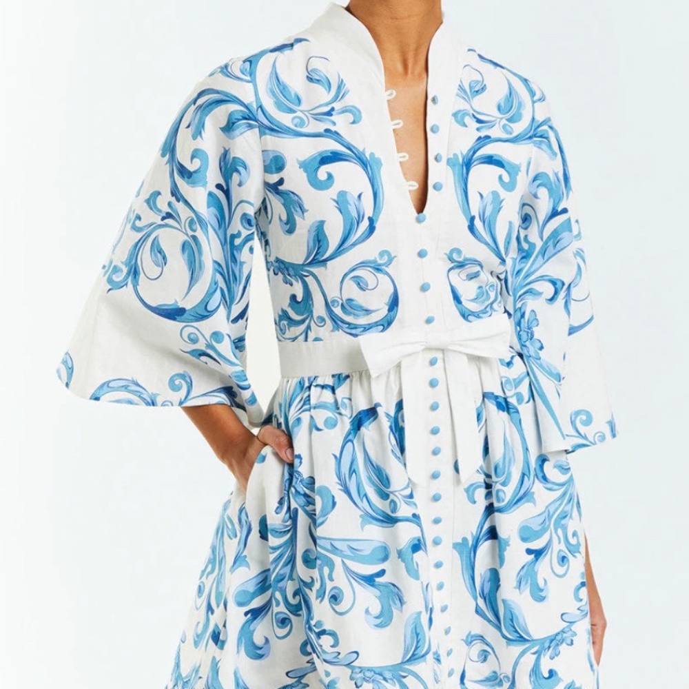 NWT Mestiza New York Carmen Dress Blue Ivory Size 0